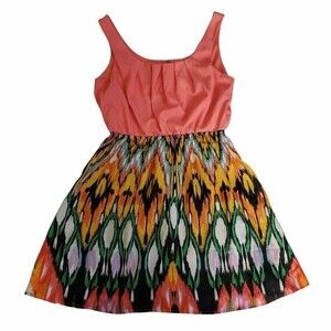 Paper Doll Coral Multi Color Abstract Print Sleeveless Dress sz L